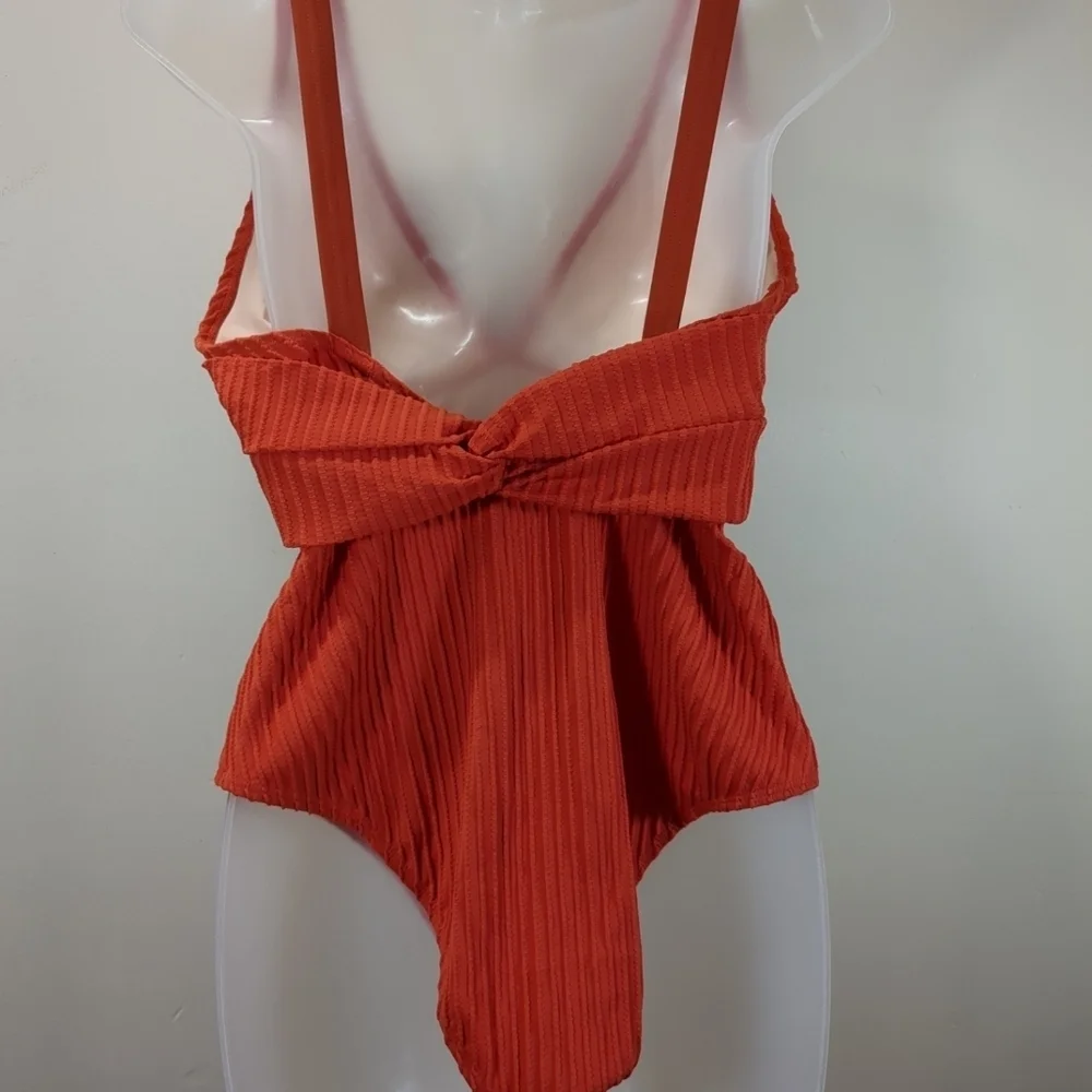 Cupshe Women's One Piece Swimsuit Plunge Ruffled Tummy Orange NWT , Size L